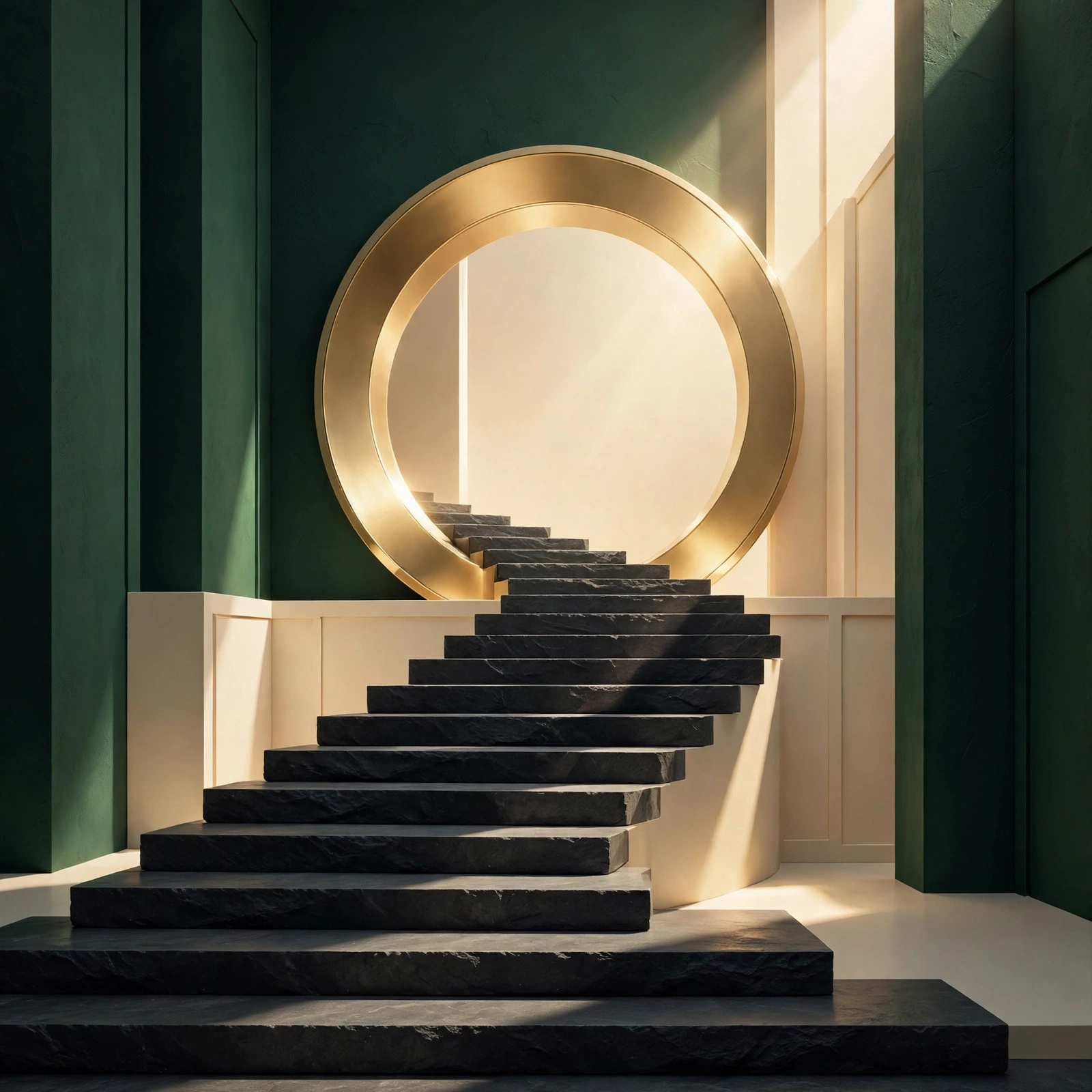 Dark steps rising toward a gold gateway representing funding readiness